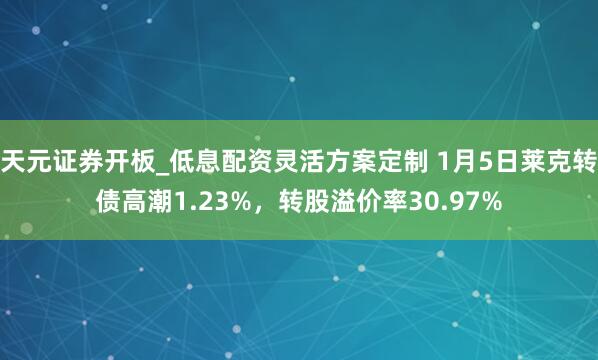 天元证券开板_低息配资灵活方案定制 1月5日莱克转债高潮1.23%，转股溢价率30.97%