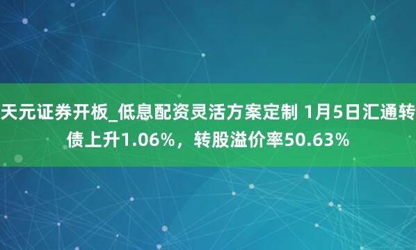 天元证券开板_低息配资灵活方案定制 1月5日汇通转债上升1.06%，转股溢价率50.63%