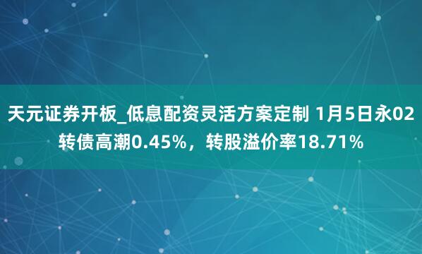 天元证券开板_低息配资灵活方案定制 1月5日永02转债高潮0.45%，转股溢价率18.71%